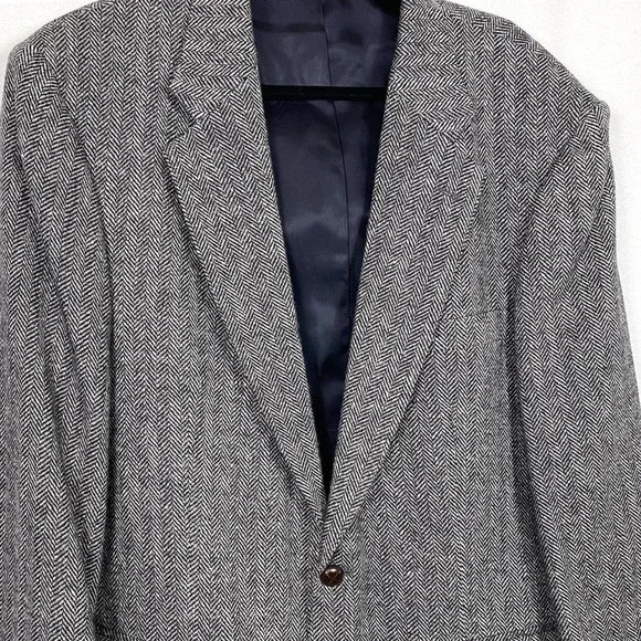 VTG Deansgate 42R Blazer Gray Herringbone Tweed Lambswool Suit Jacket Sport Coat - Picture 2 of 6